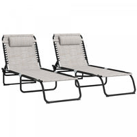 Outsunny 2 Pcs Lounge Chairs, Chaise Lounges With Headrest Cream White