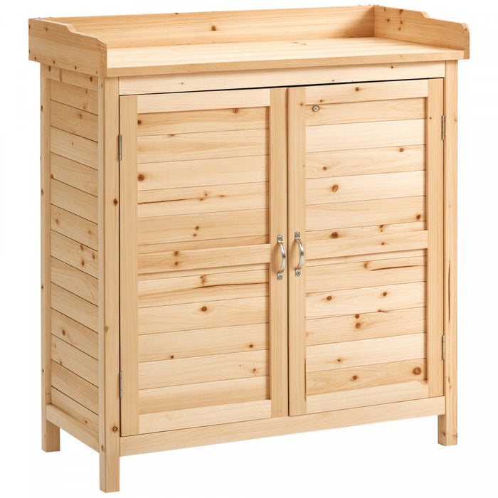 Outsunny Garden Storage Cabinet, Outdoor Storage Potting Shed, Natural