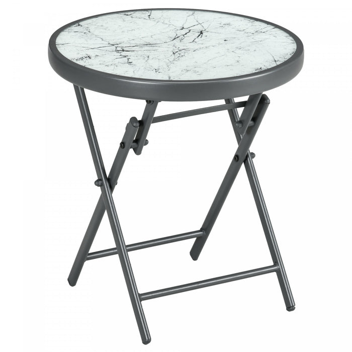Outsunny 18\" Outdoor Folding Table With Tempered Glass Top, White