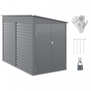 Outsunny 4.6' X 9' Metal Outdoor Storage Shed With Lockable Doors Grey
