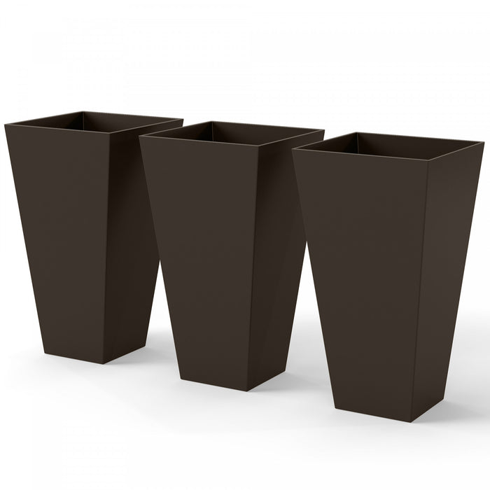 Outsunny 28\" Tall Plastic Planters, Set of 3 Garden Flower Pots, Brown