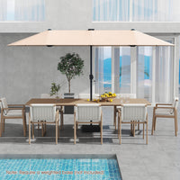 Costway 13 FT Large Patio Umbrella with LED Solar Lights Crank Handle 12 Heavy-Duty Ribs Beige
