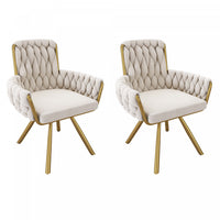 Timothy Velvet Swivel Dining Chairs with Tufted Upholstered and Metal Legs Set of 2, Glod