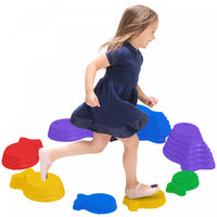 Outsunny Larger Size Stepping Stones Kids, 8 Pieces Stackable Balance River Stones, Non-slip Obstacl