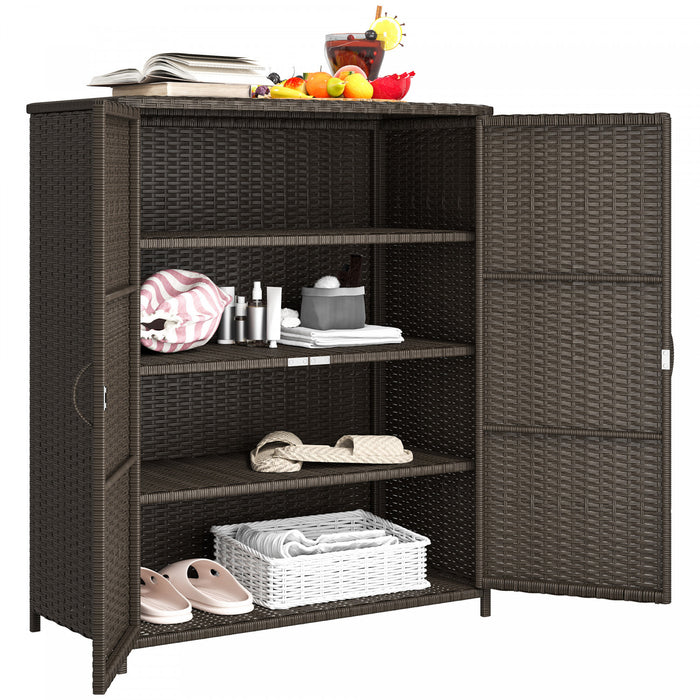 Outsunny Wicker Outdoor Storage Cabinet, 4-Shelf Pool Storage, Espresso