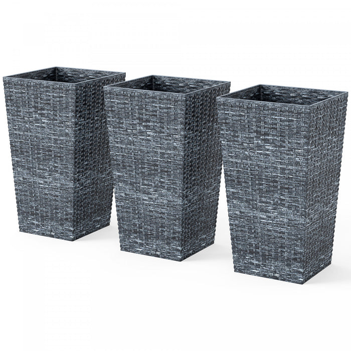 Outsunny Set of 3 Tall Planters, Indoor and Outdoor Flower Pot Set, Grey