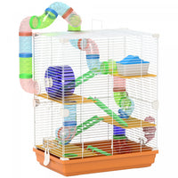 Pawhut 5 Tiers Hamster Cage Portable Animal Travel Carrier Habitat With Exercise Wheels Play Tube Wa