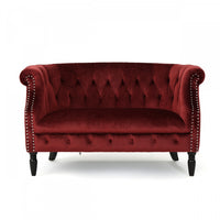 Vivian Solid Wood Rolled Arms Velvet Loveseat,Garnet 