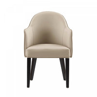 Hillman Modern Wood Vegan Leather and Velvet Armchair in Sand Dining Chair 