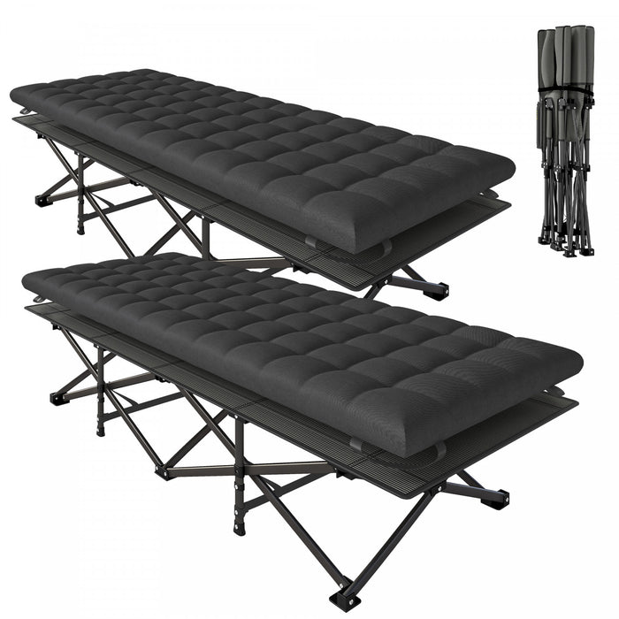 Outsunny Set of 2 Camping Cot with Pad, 32\" Extra Wide Folding Cots, Black