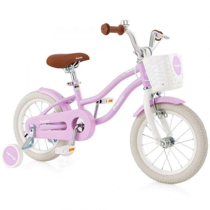 Costway 14\" Kid's Bike With Removable Training Wheels & Basket For 3-5 Years Old Purple