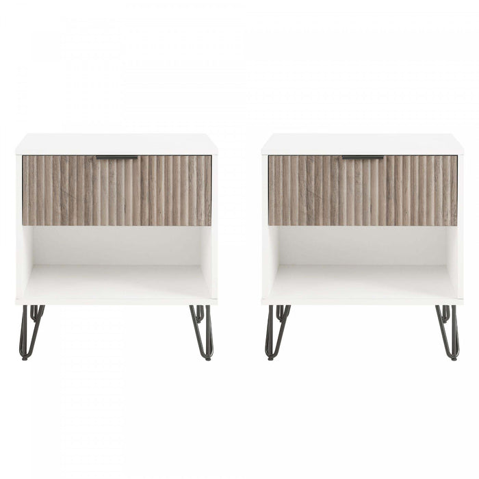 Dumbo Modern 20\" Fluted Nightstand in Rustic Gray and White (1-Drawer) - Set of 2