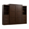 Bestar Pur Queen Murphy Bed and Two Shelving Units with Drawers (115 W) - Chocolate