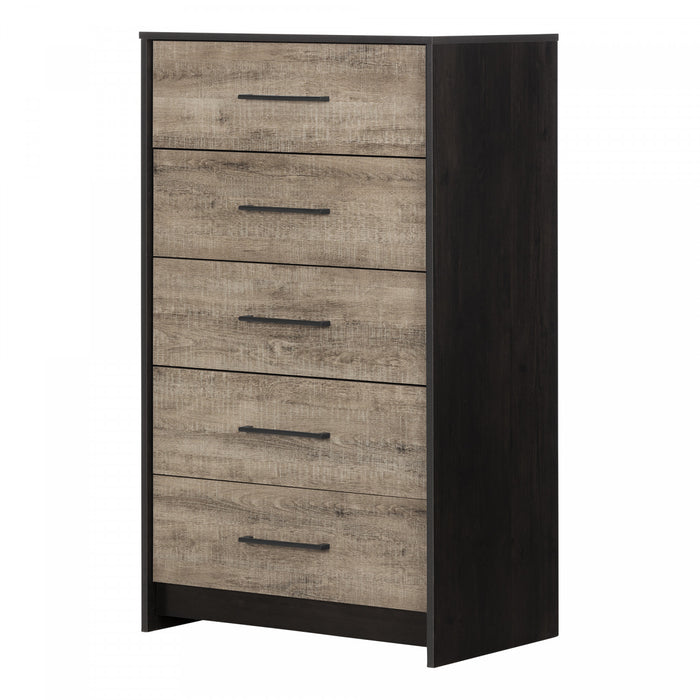 Londen 5-Drawer Chest Rubbed Black and Weathered Oak - South Shore
