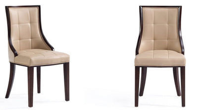 Manhattan Comfort Set of 2 Fifth Avenue Faux Leather Dining Chairs - Tan & Walnut|Ensemble 2 chaises de salle à manger Fifth Avenue de Manhattan Comfort en similicuir - tan et noyer