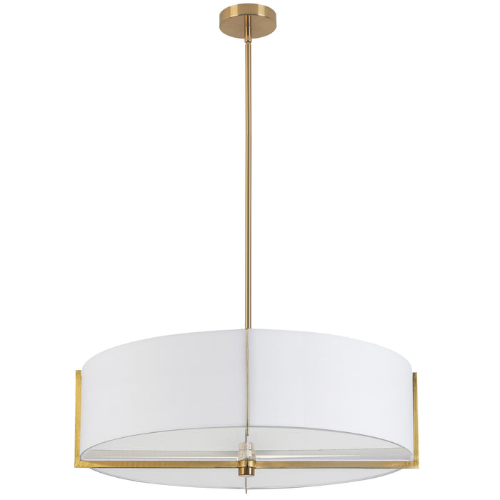 Dainolite Preston 4 Light Pendant 26\" Dia Aged Brass White Shade Lamp