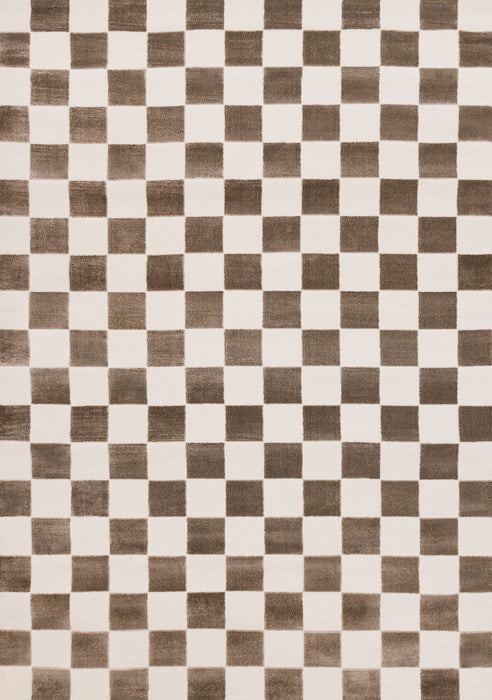 Leopold Checkered Brown White Geometric Area Rug - 7'10\" x 10'6\"