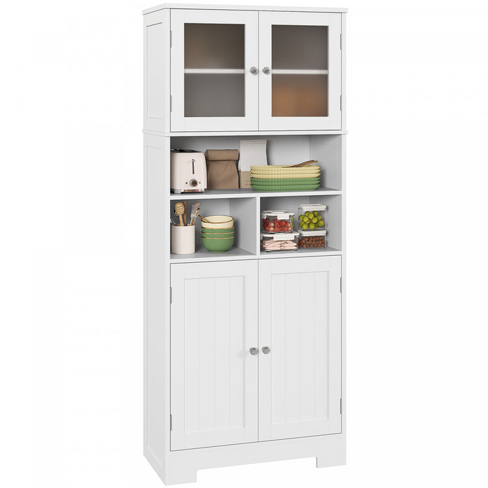 HOMCOM Modern Kitchen Pantry Storage Cabinet with Glass Doors White