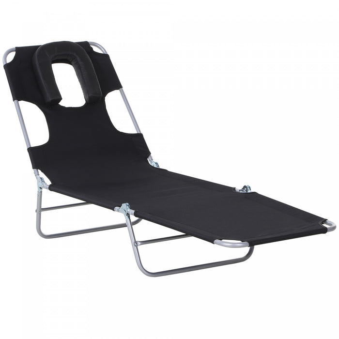 Outsunny Outdoor Lounge Chair, Adjustable Folding Chaise Lounge, Black