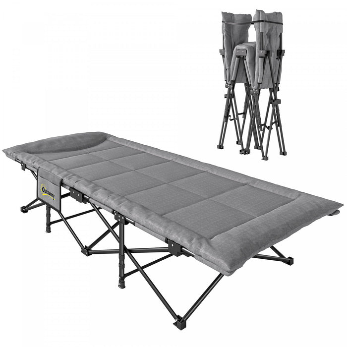 Outsunny Camping Cot for Adults with Padded Cushion, Grey