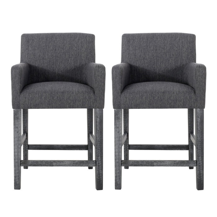 Lewis 26\" Seat Height Counter Stools Set Of 2 With Upholstered Fabric And Solid Wood Legs, Charcoal