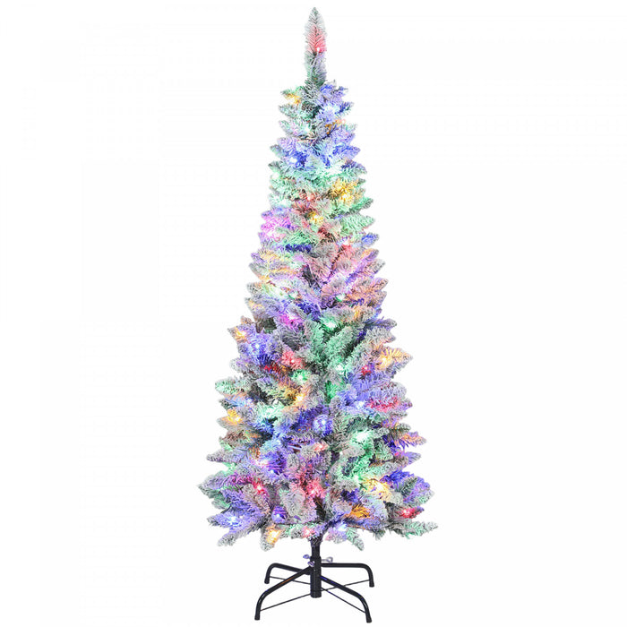 HOMCOM 5ft Frosted Christmas Tree with Dual Colour Light, Pencil Xmas Tree
