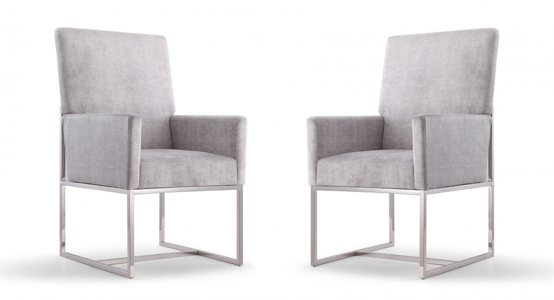 Element Modern Velvet Metal Dining Chair in Gray - Set of 2