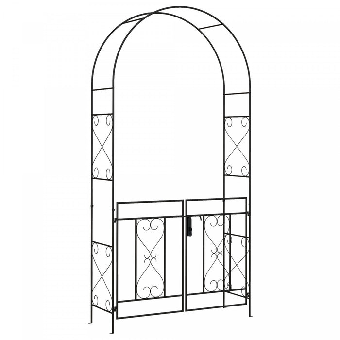 Outsunny 7.6ftmetal Garden Arch W/ Double Gate, Garden Arbor Trellis, Black