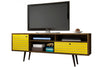 Manhattan Comfort Liberty 70.86\" Mid-Century Modern TV Stand with 4 Shelving Spaces & 1 Drawer - Rustic Brown & Yellow