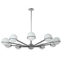 Dainolite Sofia 10 Light Chandelier Matte Black/Polished Chrome White Opal Glass Lamp