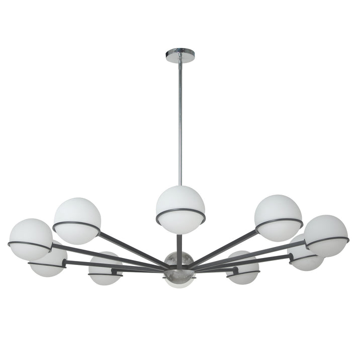 Dainolite Sofia 10 Light Chandelier Matte Black/Polished Chrome White Opal Glass Lamp