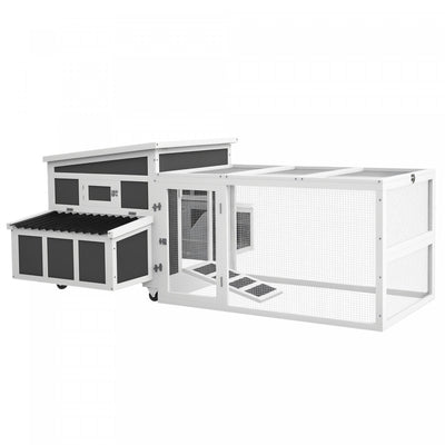 PawHut Wooden Chicken Coop for 6 Chickens, Rabbit Hutch with Large Run, Outdoor Poultry Cage Duck Coop Hen House with Nesting Box, Tray, Windows, Dark Grey