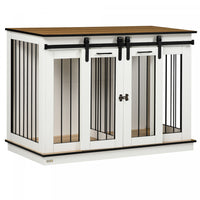 Pawhut Dog Crate Furniture With Divider Panel, Wooden Dog Kennel Tv Stand For Large Dogs, Pet House