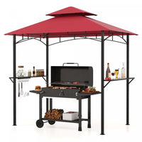 Costway 8' X 5' Grill Gazebo With 2 Shelves 7 Hooks Metal Frame Soft Top Wine