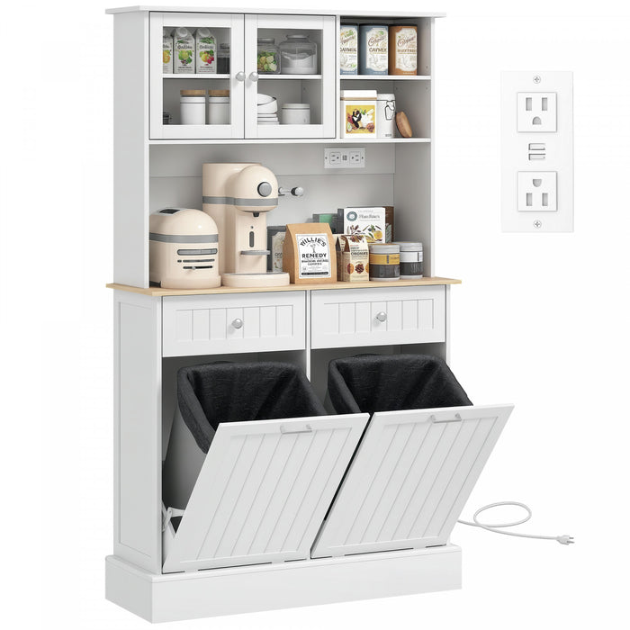 HOMCOM Kitchen Pantry Cabinet, Storage Cabinet w/ Charging Station, White