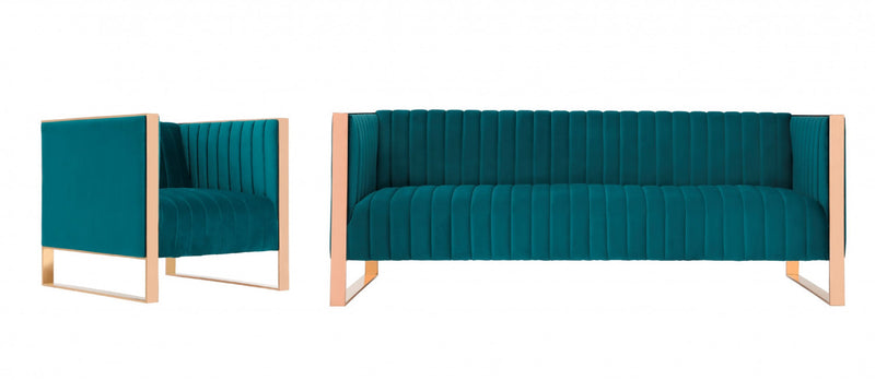 Trillium Mid-Century Modern 2-Piece Sofa Set in Teal
