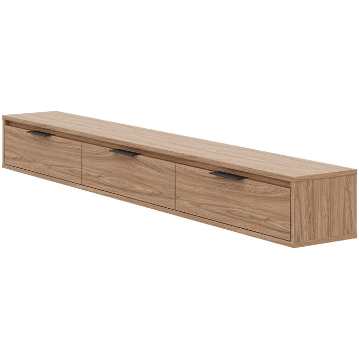 Nordika Slim 72\" Wall-Mounted TV Stand with 3 Storage Cabinets - Light Walnut