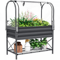 Outsunny Metal Raised Garden Bed with Cover, Dark Grey