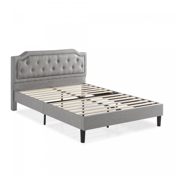 Kellen Upholstered Platform Bed with Headboard in Light Grey - Full Size