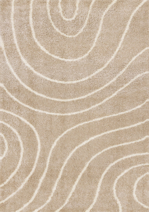 Fairmont Taupe Cream Curved Lines Rug, 6'7\" x 9'6\" Indoor Area Rug