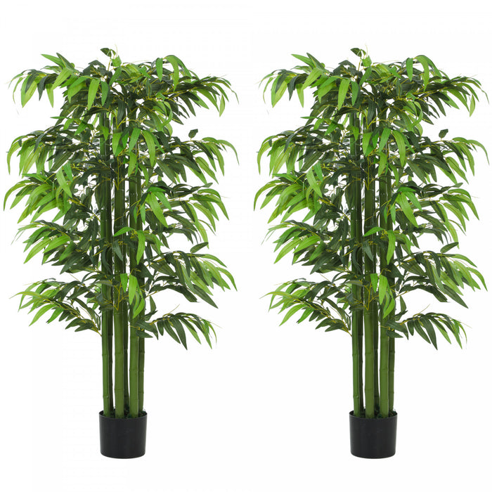 HOMCOM 5.3ft Artificial Tree Bamboo for Indoor Home Decor, Set of 2, Green