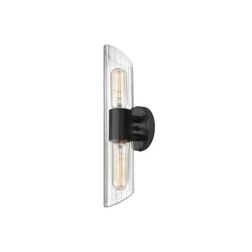 Dainolite Samantha 2 Light Vanity Light Short Matte Black Clear Fluted Glass Lamp