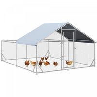 Pawhut Large Metal Chicken Coop, Hen Run House With Anti-ultraviolet Cover, Walk-in Poultry Cage For