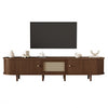Lucas TV Stand Media Console with Rattan Drawer and Sliding Doors,Dark Oak