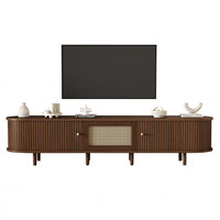 Lucas TV Stand Media Console with Rattan Drawer and Sliding Doors,Dark Oak