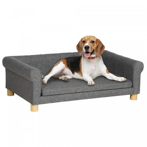 Pawhut Modern Pet Sofa Cat Or Medium Large Dog Bed W/ Removable Seat Cushion, Dark Grey