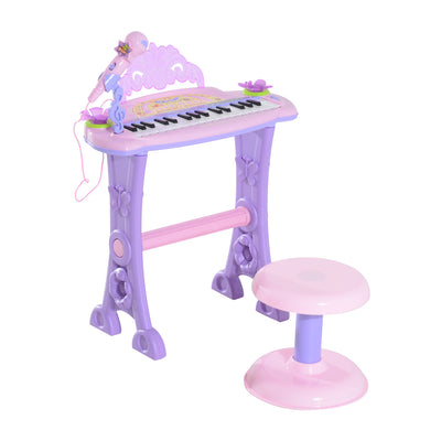 Qaba Kids Piano Electronic Keyboard Instrument With Microphone And Stool 32 Keys Musical Toy Organ E|Qaba Piano Pour Enfants Instrument A Clavier Electronique Avec Microphone Et Tabouret 32 Touches Jou