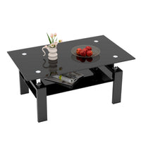Liam Modern Rectangle Clear Tempered Glass Coffee Table,Black 