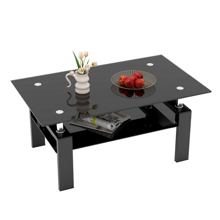Liam Modern Rectangle Clear Tempered Glass Coffee Table,Black