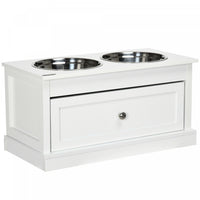 Pawhut Elevated Dog Bowls With Storage Drawer, Raised Dog Bowls With Stand, 2 Stainless Steel Bowls 